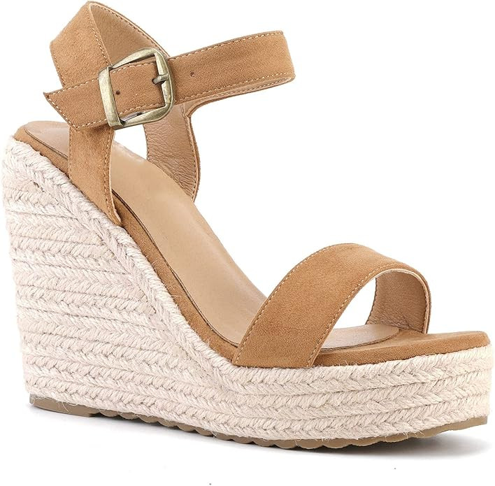 SUMOJIU Women'S Wedge Sandals Platform, Ankle Strap Wedge Sandals Open Toe Casual Summer Straw Wo... | Amazon (US)