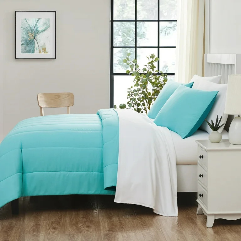 Mainstays Teal 7 Piece Bed in a Bag Comforter Set with Sheets, Full | Walmart (US)