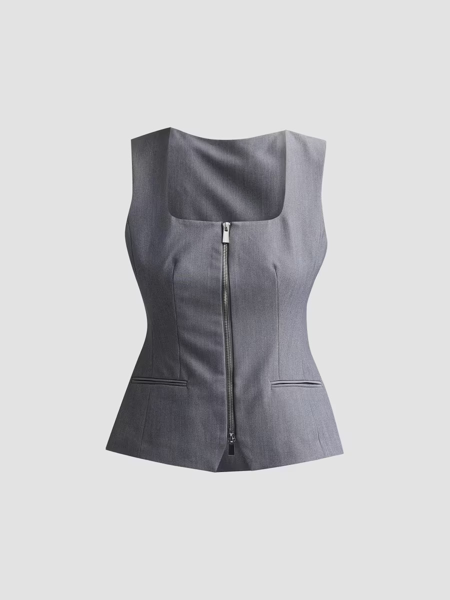 Toccin Women's Yara Melange Suiting Zip Vest - Steel - Size 4 | Saks Fifth Avenue