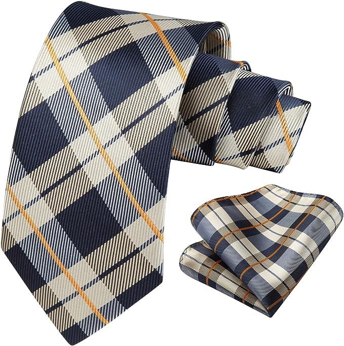 Hisdern Plaid Checkered Ties for Men Pocket Square Set Classic Silk Woven Mens Neckties Handkerch... | Amazon (US)