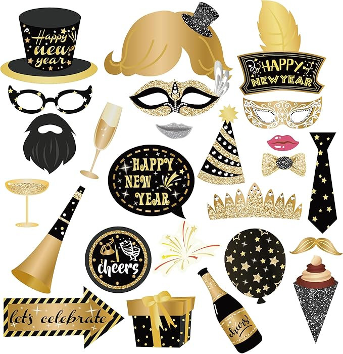 2026 Photo Booth Props with Sticks, New Year Eve Photo Booth Props,New Years of 2026 Selfie Props... | Amazon (US)