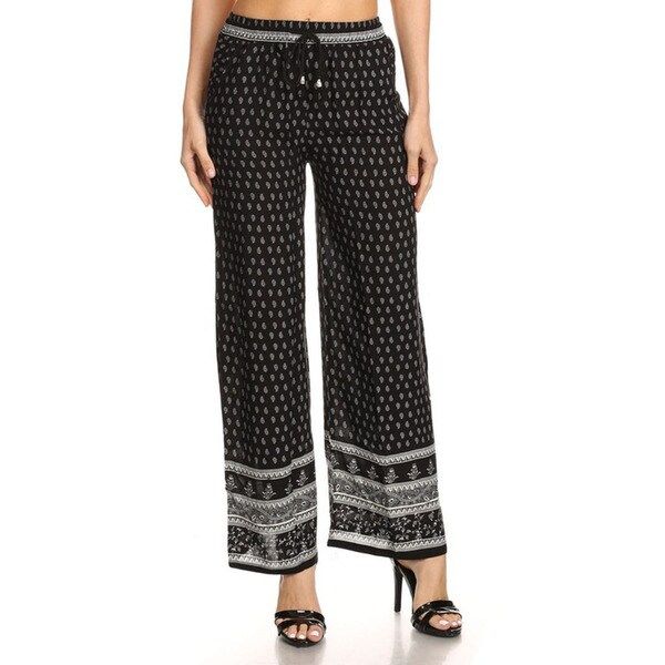 JED Women's Black Polyester Elastic Waist Relax Fit Boho Pants | Bed Bath & Beyond
