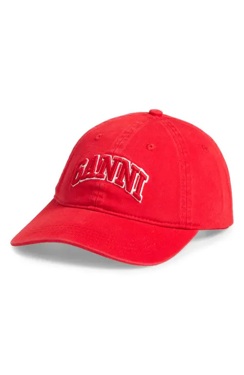 Ganni Washed Cotton Canvas Baseball Cap in Fiery Red at Nordstrom | Nordstrom