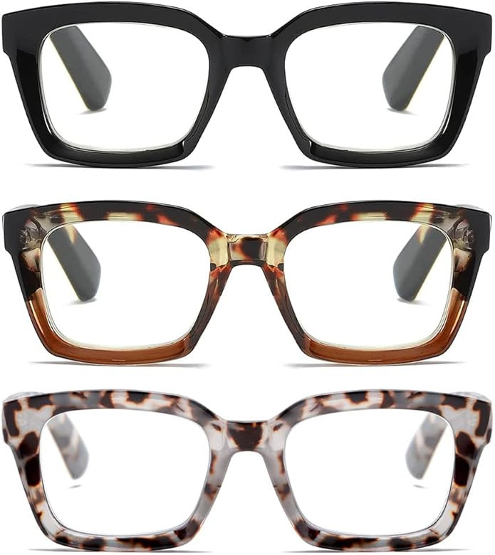 for Women Oprah Style Square Reading Glasses with Spring Hinge Blue Light Blocking for Men Ladies | Amazon (US)