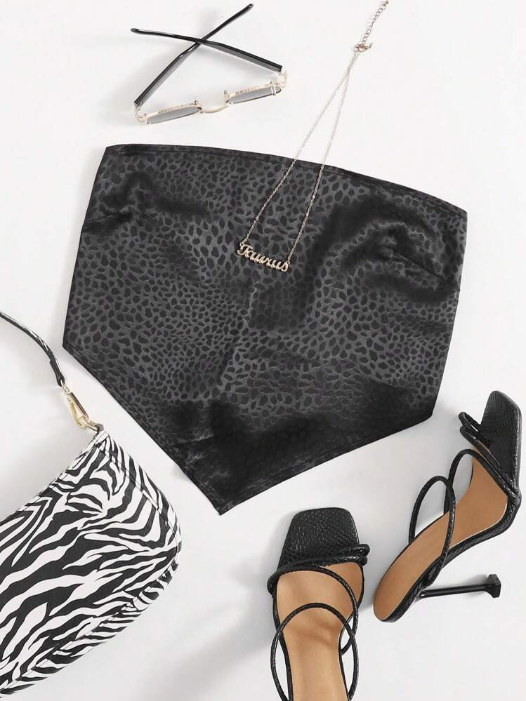 SHEIN Unity Satin Jacquard Tie Back Crop Bandana Tube Top | SHEIN