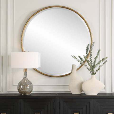 Uttermost Sutton Aged Gold 47" Round Oversized Wall Mirror | Lamps Plus