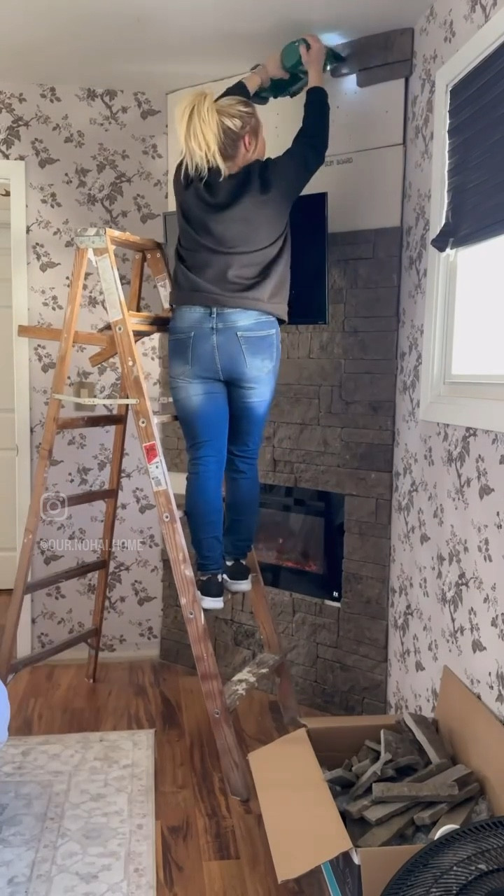 Our DIY bedroom fireplace is looking AMAZING! 🔥🔥

I finished the beautiful stone on the fireplace from @evolve.stone! It is a mortarless stone & is installed with a finish nailer! Super lightweight, easy to cut & looks GORGEOUS! This color is “Morning Aspen”! It is just beautiful! Link to stone in bio!! (AD)

Now I am starting the DIY faux mantel & framing our tv! Follow along as I complete this area! 
What do you think?! 
.
.
.
Don’t forget to like, save and follow @our.nohai.home for more!
.
.
.
.
#rusticfarmhouse #modernfarmhouse #diyhomedecor #diyhomeprojects #diyhomeimprovement #diyfireplace #evolvestone #bedroomfireplace #bedroomreno #cottagecoreaesthetic #mycozystyledfarmhouse #mystyleoffarmhouse