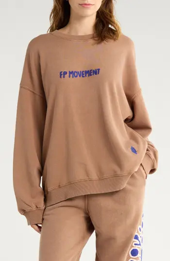 Free People FP Movement All Star Embroidered Logo Cotton Blend Sweatshirt in Twig Combo at Nordstrom Rack, Size Medium | Nordstrom Rack