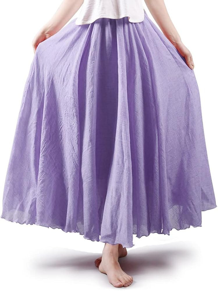 ASHER FASHION Women's Bohemian Style Elastic Waist Band Cotton Linen Long Maxi Skirt Dress | Amazon (US)