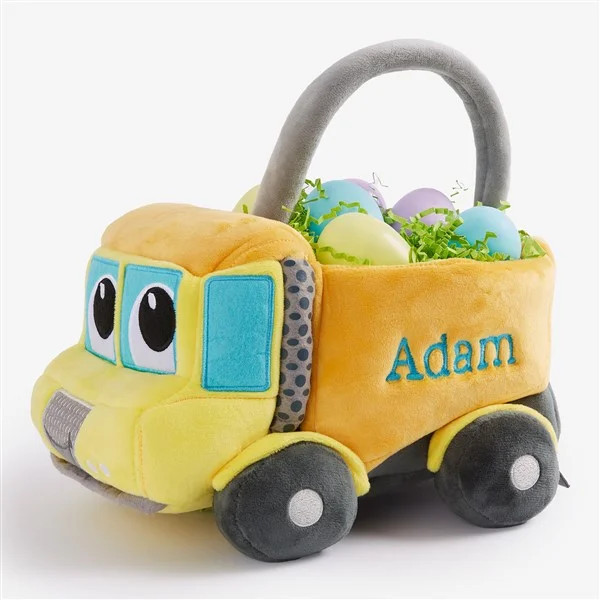 Construction Truck Embroidered Plush Easter Basket | Personalization Mall