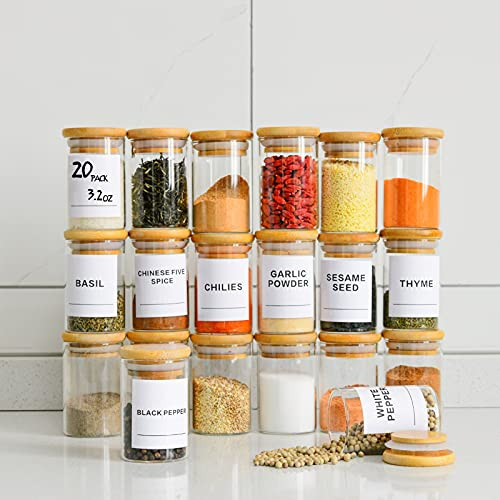 24 Glass Spice Jars with Bamboo Airtight Lids, 400 Spice Labels, Funnel and Chalk Marker Set- Churbo | Amazon (US)