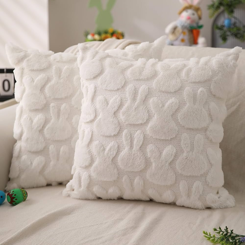 DFXSZ Easter Pillow Covers 18x18 inch Set of 2 Easter Decoration Cream White Rabbit Soft Plush Fa... | Amazon (US)