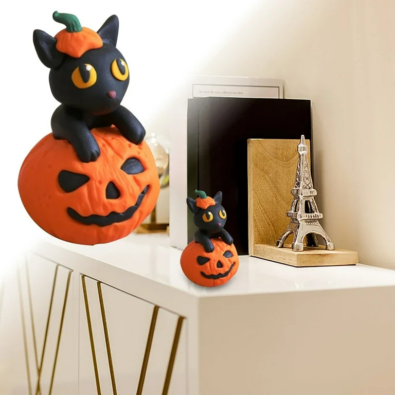 Halloween Decor Pumpkin Cat Resin Statue On Vintage Halloween Decor | Walmart (US)