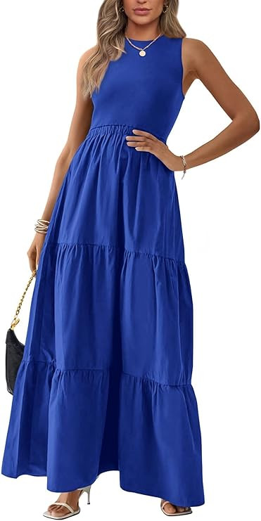 BTFBM Women Sleeveless Summer Dresses Wedding Guest Maxi Dresses Ribbed Knit Tops and Polyester S... | Amazon (US)