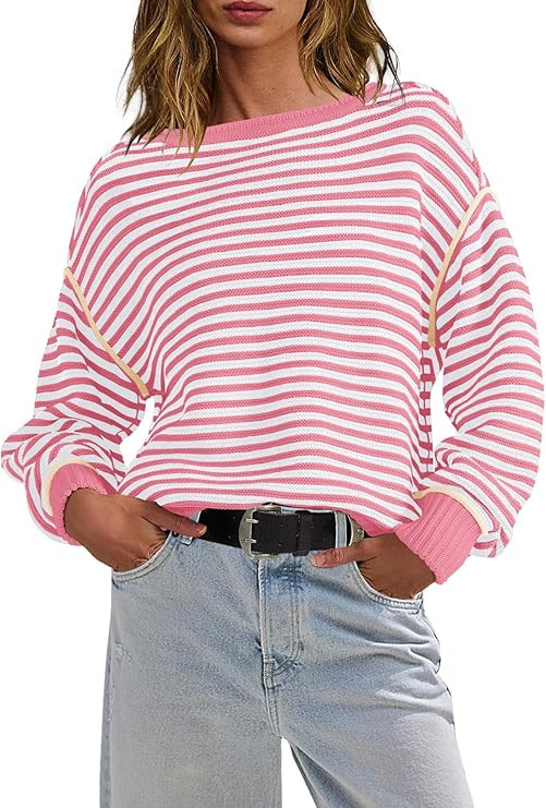 Panadila Womens Striped Oversized Sweater Fall Chunky Long Sleeve Pullover Sweaters Cable Knit Co... | Amazon (US)