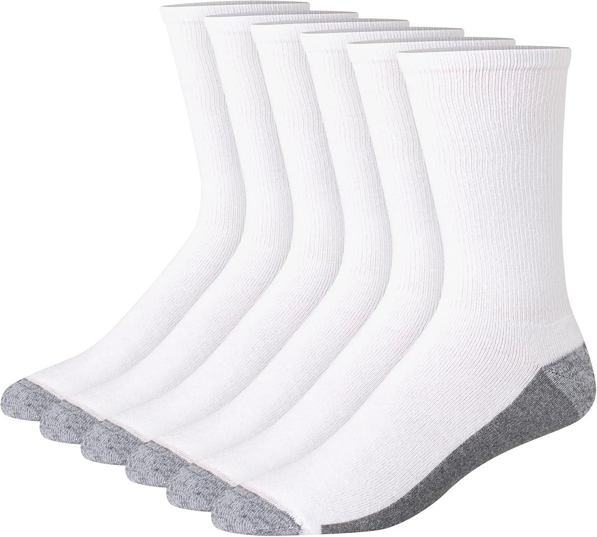 Men's Cushioned Crew Socks, Available in 6, 8, and 12-Packs, White/Grey Foot Bottom - 6 Pack, 6-1... | Amazon (CA)