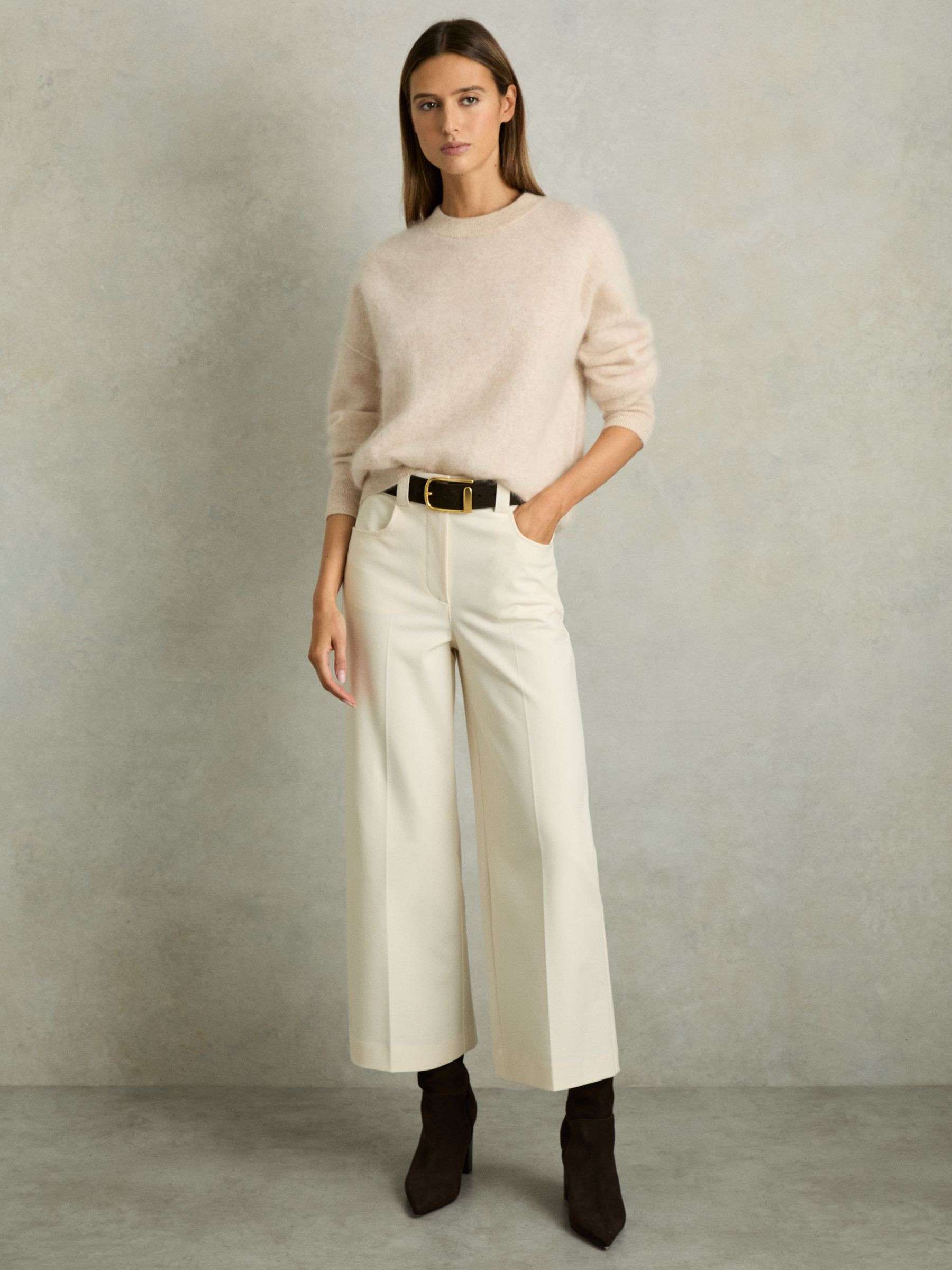 Twill Culotte Trousers in Cream | Reiss UK
