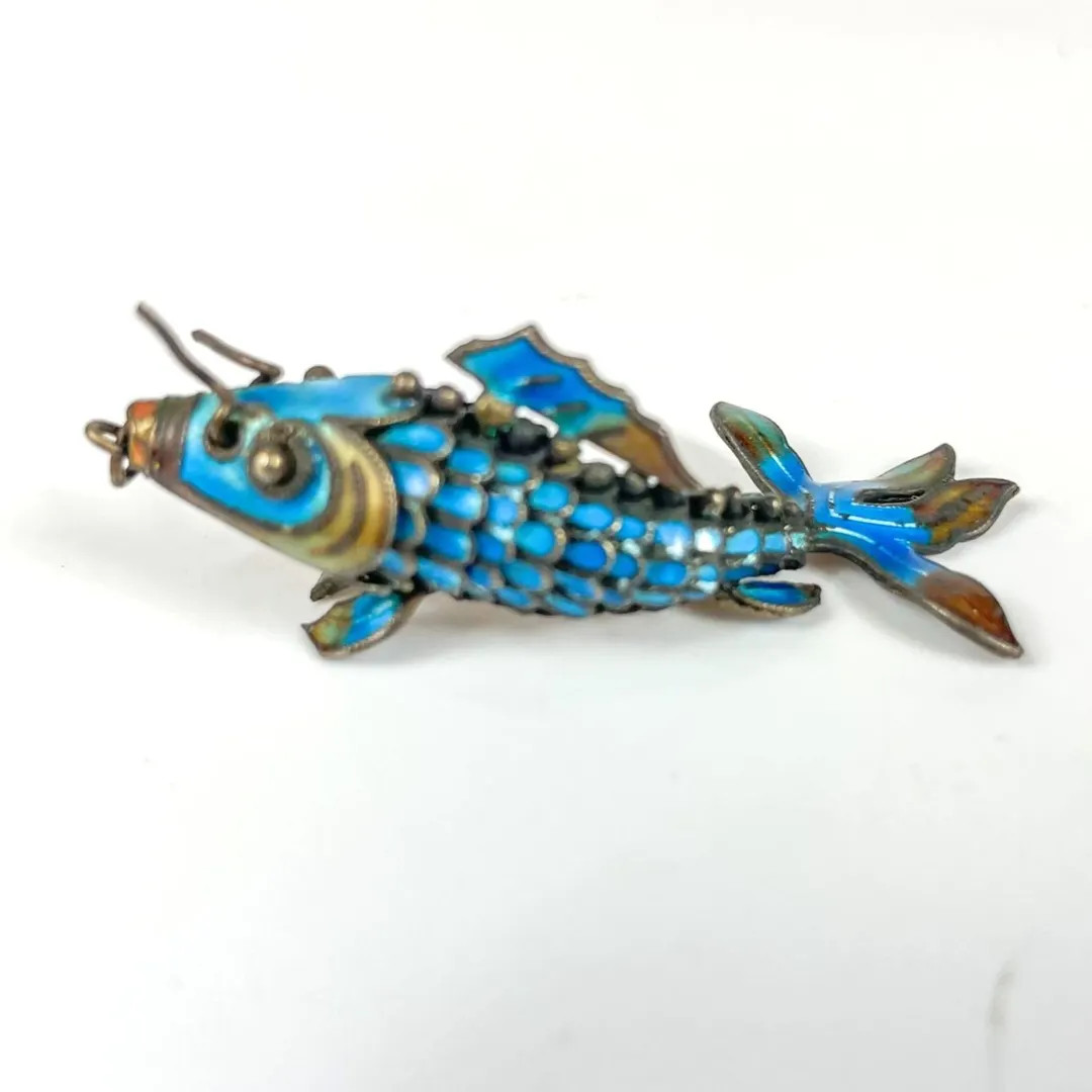Vintage Chinese Blue Enamel Fish Koi Articulated Pendant - Etsy | Etsy (US)