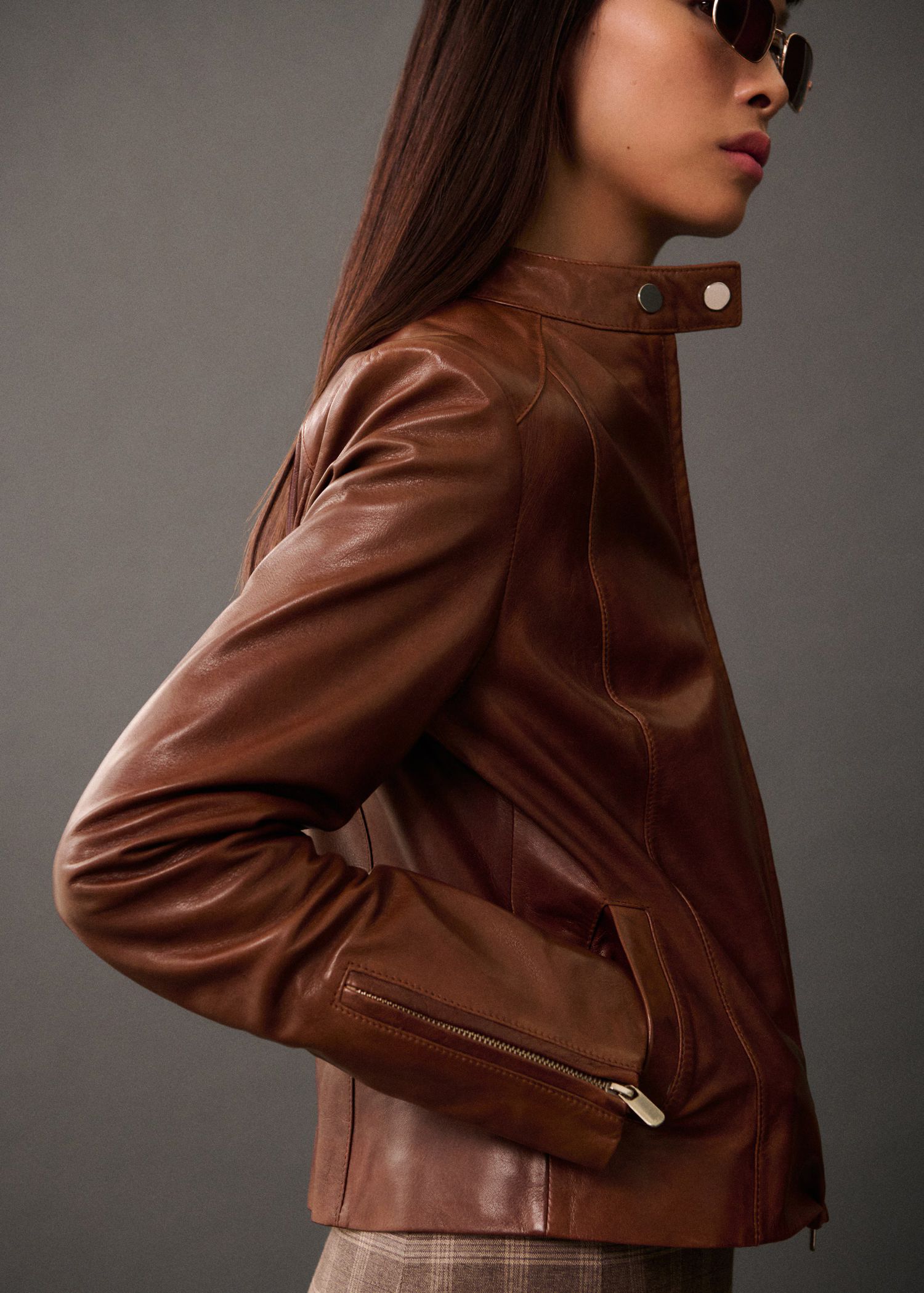 Leather zipper jacket - Woman | MANGO USA | MANGO (US)