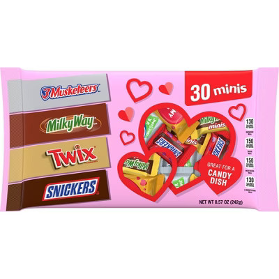 3 Musketeers Snickers Milky Way and Twix Valentine's Minis Mix Variety Pack - 8.57oz/30ct | Target