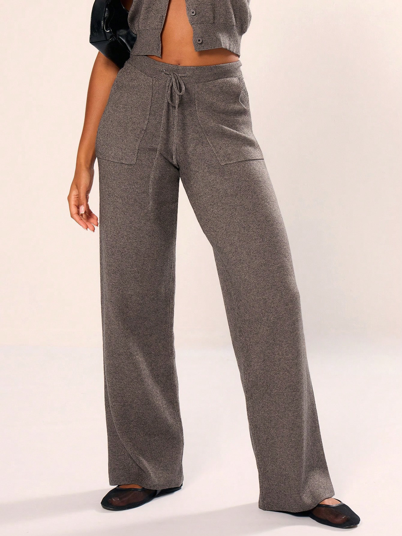 MUSERA Knitted Large Pocket Detail Tie Waist Trousers Thanksgiving | SHEIN