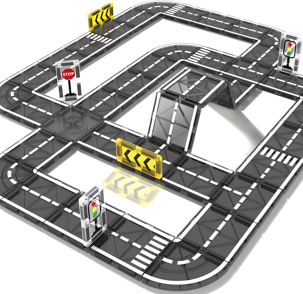 Magnetic Tiles Road Set, Magnet Tiles for Kids Ages 3-5 4-8 5-7, Magnetic Building Blocks Montess... | Amazon (US)