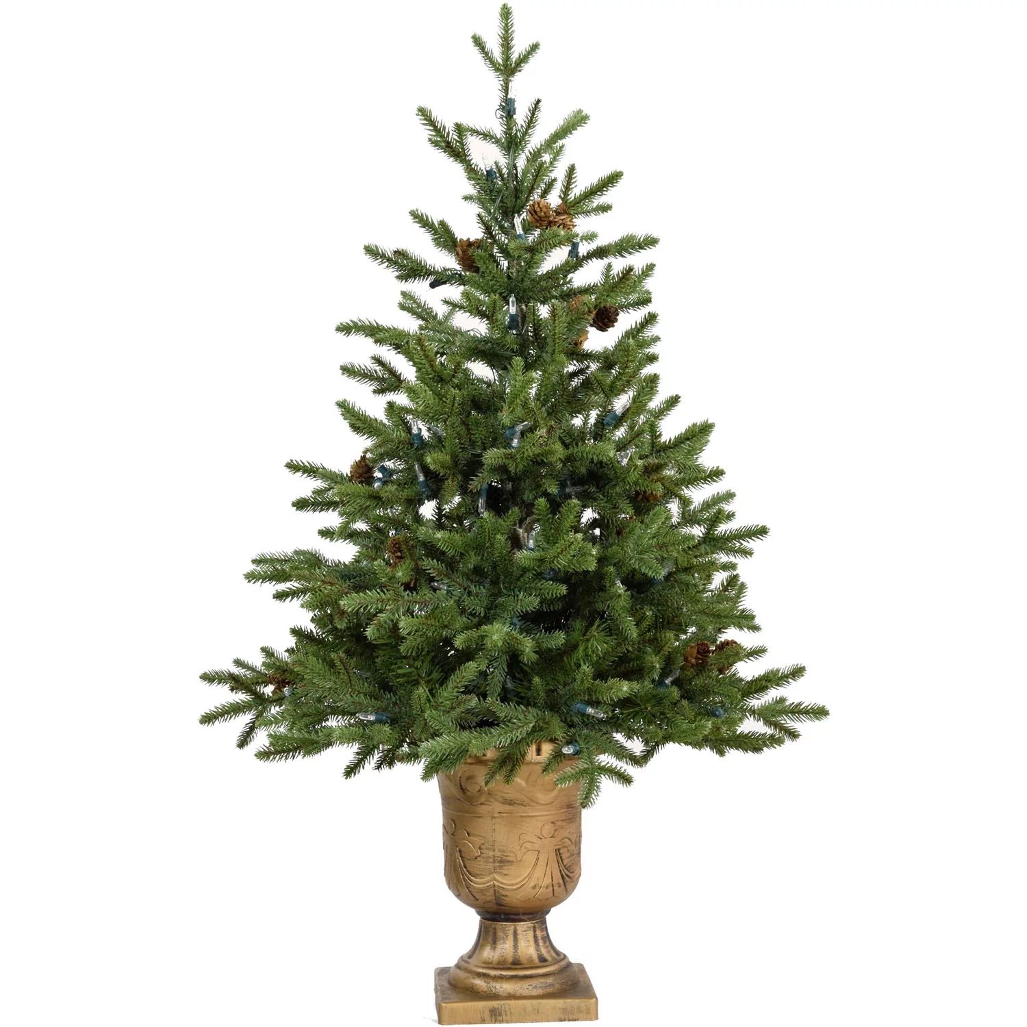 Fraser Hill Farm 3' Noble Fir Christmas Artificial Tree with Metallic Urn Base | Walmart (US)