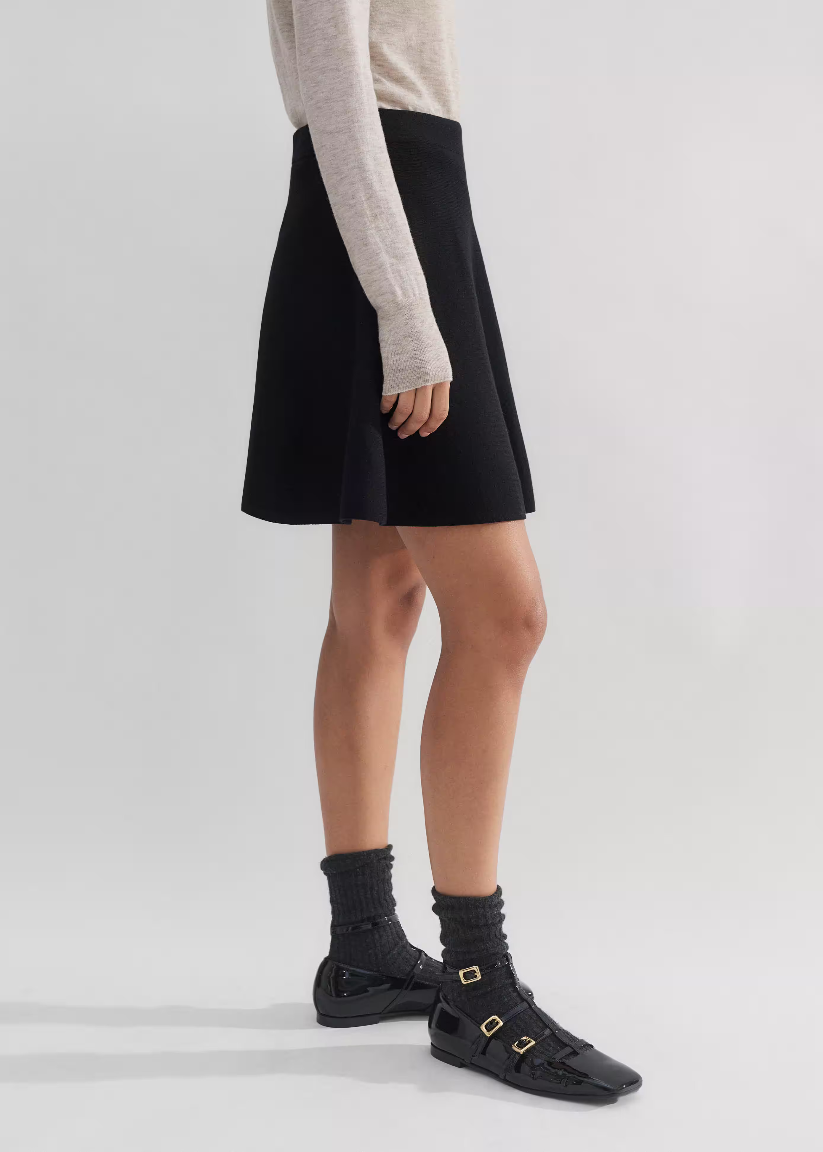 Women's Black Milano Knit Skater Mini Skirt | ME+EM | ME+EM Global (Excluding US)