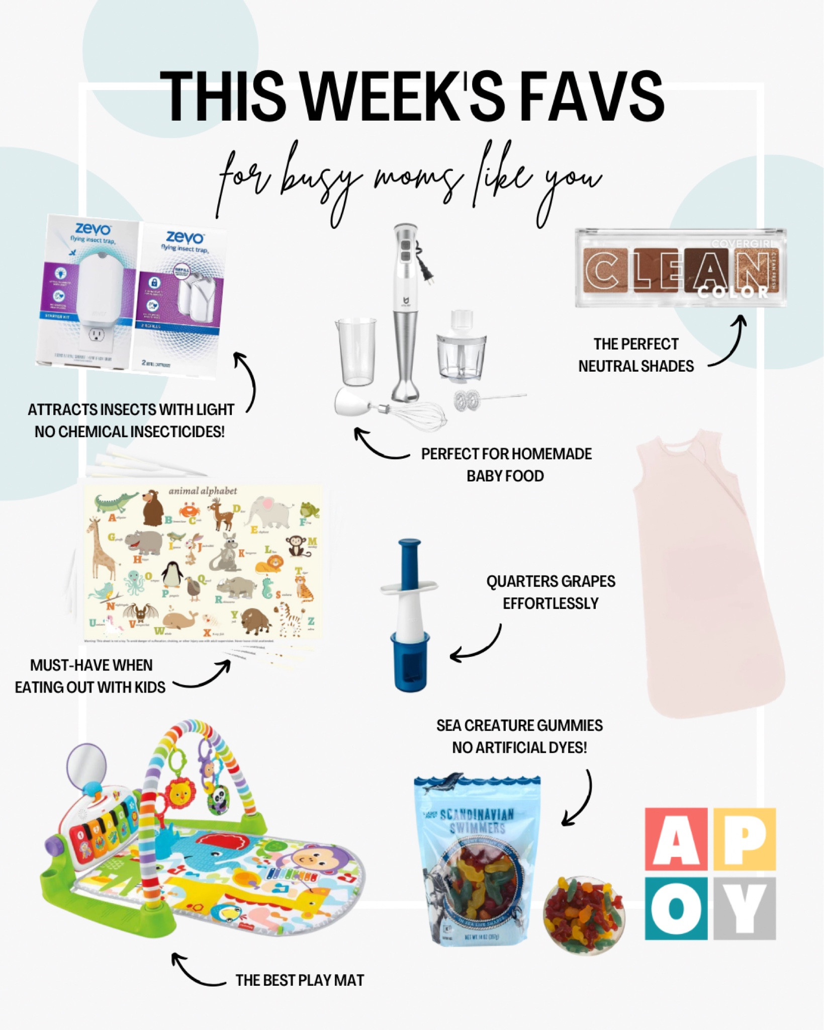 This Week’s Favs including the Zevo flying insect trap, our favorite food processor, my new CoverGirl neutral eyeshadow palette, stick-on placemats for kids, the OXO grape cutter, our Kyte Baby sleep bag, the Fisher Price piano mat, and these dye-free sea creature gummies!

#LTKunder50 #LTKFind #LTKfamily