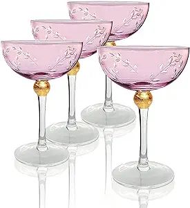 Colored Coupe Art Deco Glasses, Gold | Set of 4 | 8 oz Classic Cocktail Glassware for Champagne, ... | Amazon (US)