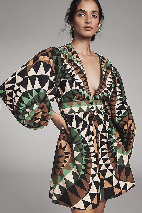Deco Long-Sleeve Mini Dress | Anthropologie (US)