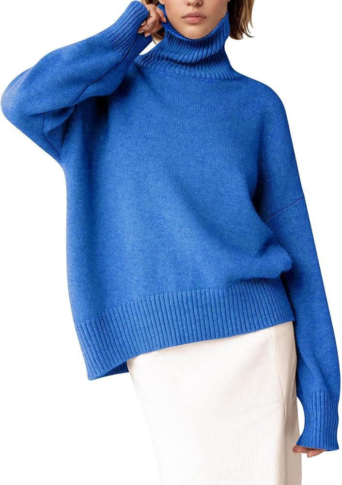 YKR Women's Turtleneck Sweater Chunky Long Sleeve Knitted Pullover High Low Hem Trendy 2024 Fall ... | Amazon (US)