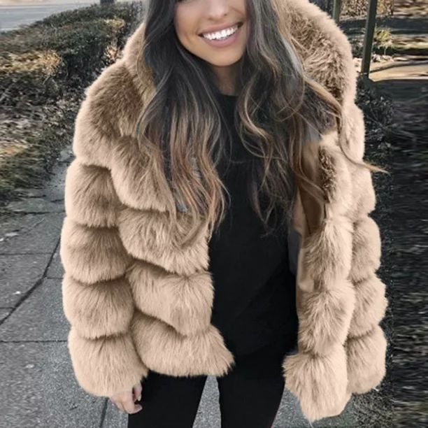 Roseonmyhand Women Faux Mink Winter Hooded New Faux Fur Jacket Warm Thick Outerwear Jacket | Walmart (US)