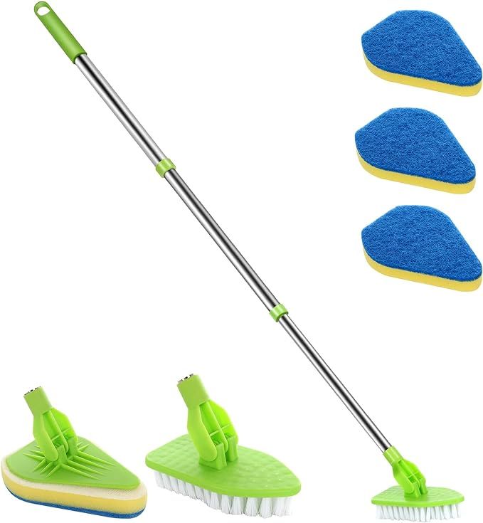 Scrub Cleaning Brush with Long Handle 35'' - Extendable Floor Scrubber with 1 Stiff Bristles & 3 ... | Amazon (US)