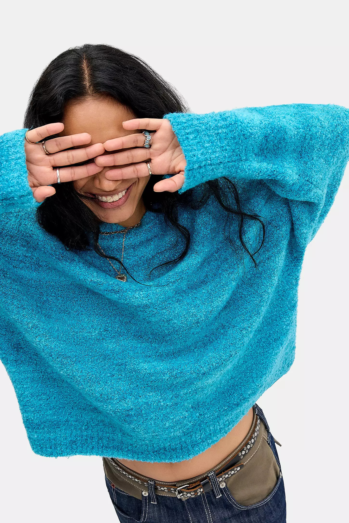 UO Nolita Boucle Jumper - Turquoise at Urban Outfitters | Urban Outfitters UK
