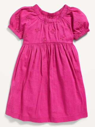 Puff-Sleeve Floral-Eyelet Fit & Flare Dress for Toddler Girls | Old Navy (US)