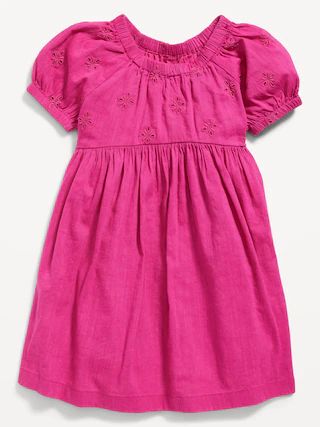 Puff-Sleeve Floral-Eyelet Fit &#x26; Flare Dress for Toddler Girls | Old Navy (US)