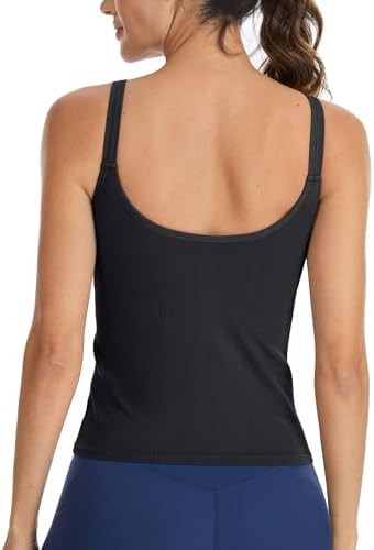 ATTRACO Ribbed Workout Tank Tops for Women with Built in Bra Yoga U Back Crop Top Tight Fit Gym | Amazon (US)