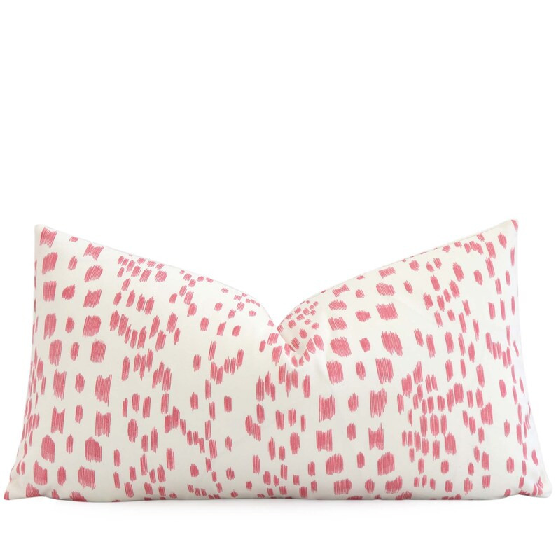 Petal Pink and White Lumbar Throw Pillow Cover with Gold Zipper, Rectangular Leopard Accent Toss ... | Etsy (US)