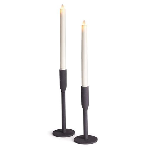 Elon Modern Classic Black Metal Candleholder - Set of 2 | Kathy Kuo Home