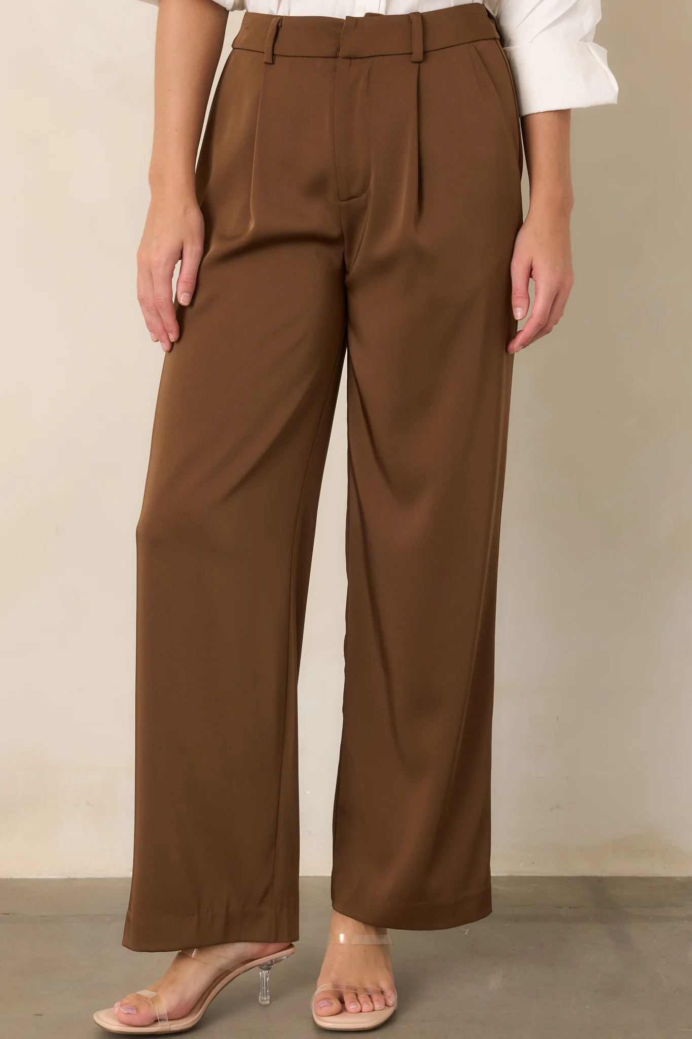 Mark My Words Brown High Waisted Wide Leg Trousers | Red Dress