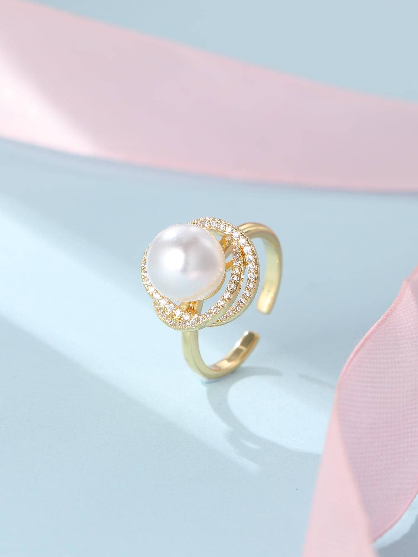 Rhinestone & Faux Pearl Decor Cuff Ring | SHEIN