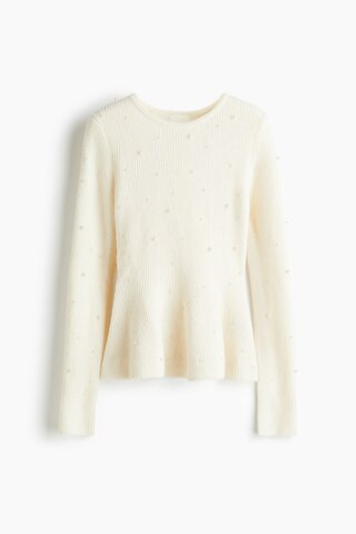 H & M - Bead-Embellished Peplum Top - Beige | H&M (US + CA)