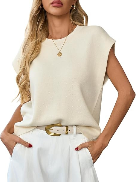 Womens Sleeveless Sweater Vest Crewneck Cap Sleeve Knit Tops Trendy 2026 Summer Spring Business C... | Amazon (US)