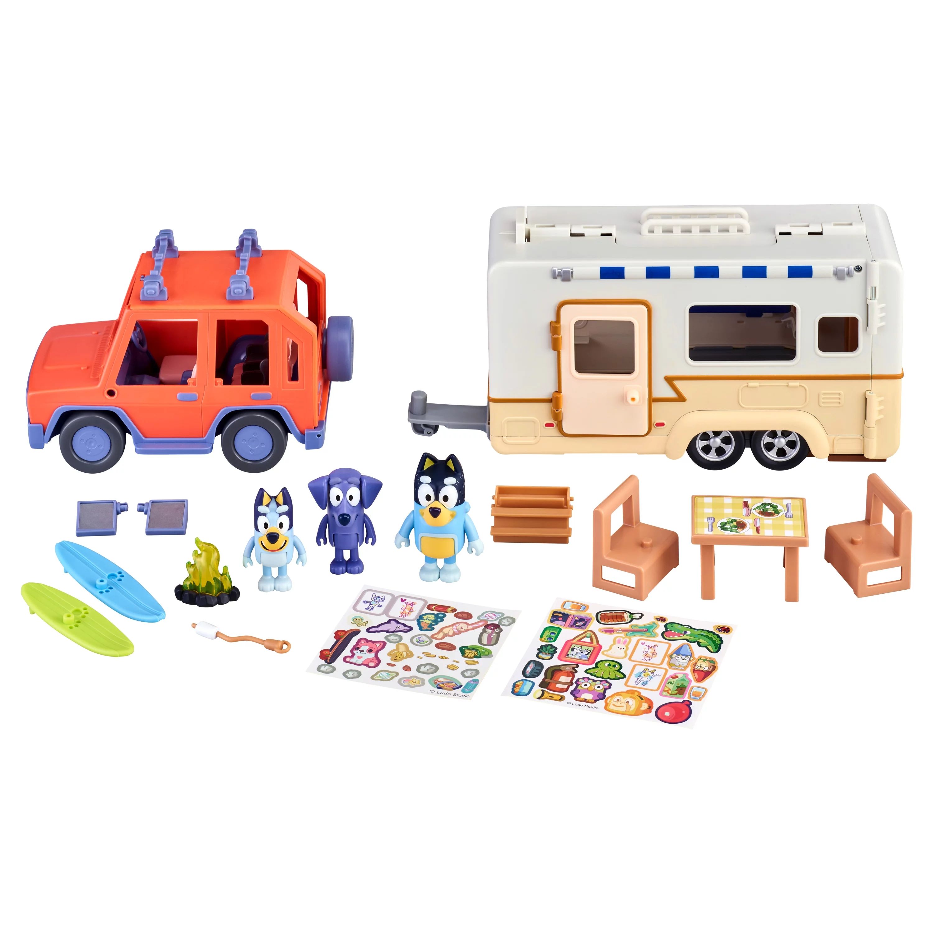 Bluey, Caravan Playset and Three 2.5-3" Figures & 4WD Family Vehicle with 2 Surfboards, Preschool... | Walmart (US)