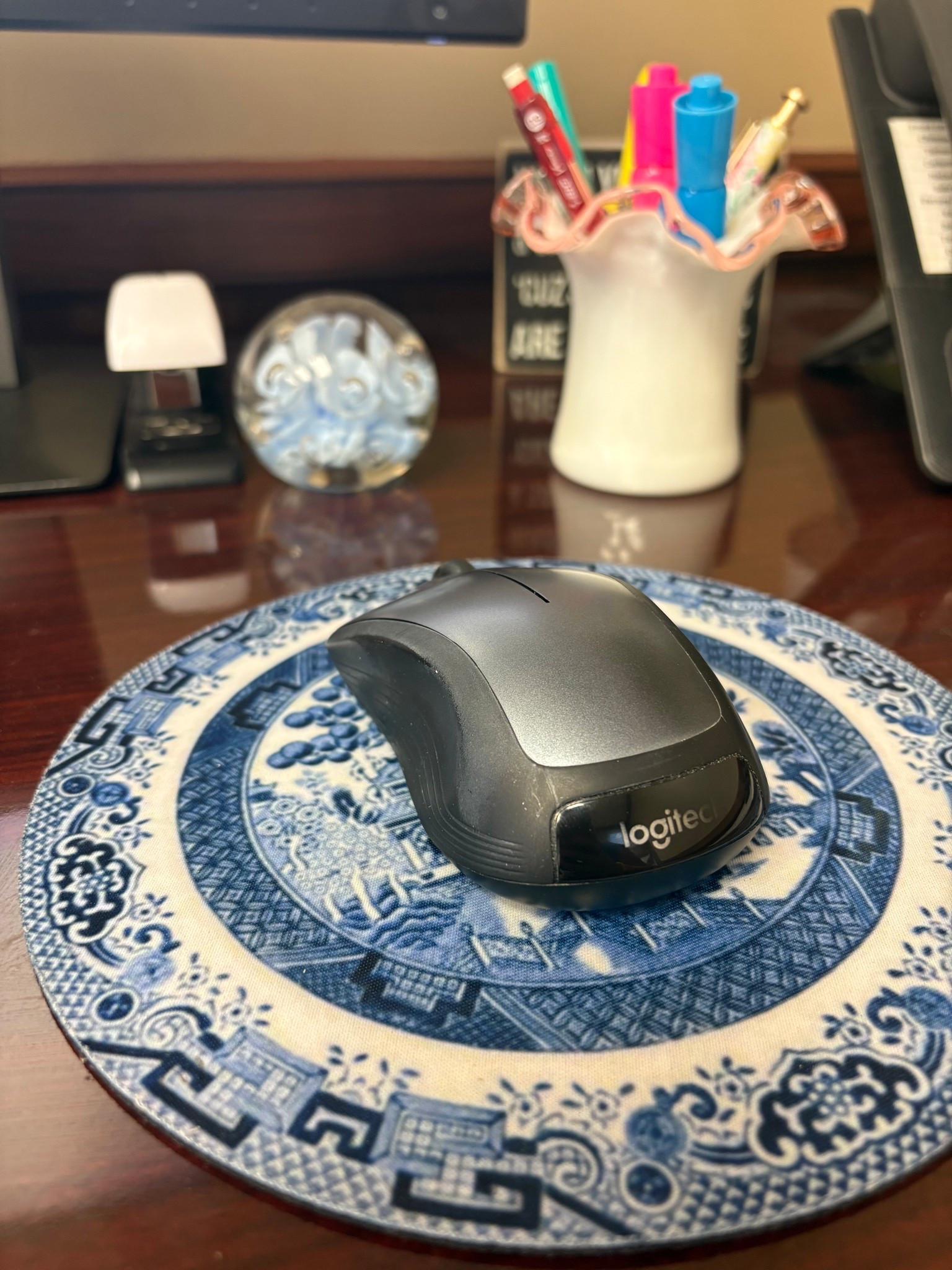 Blue and white mouse pad, blue willow, mouse pad, chinoiserie 