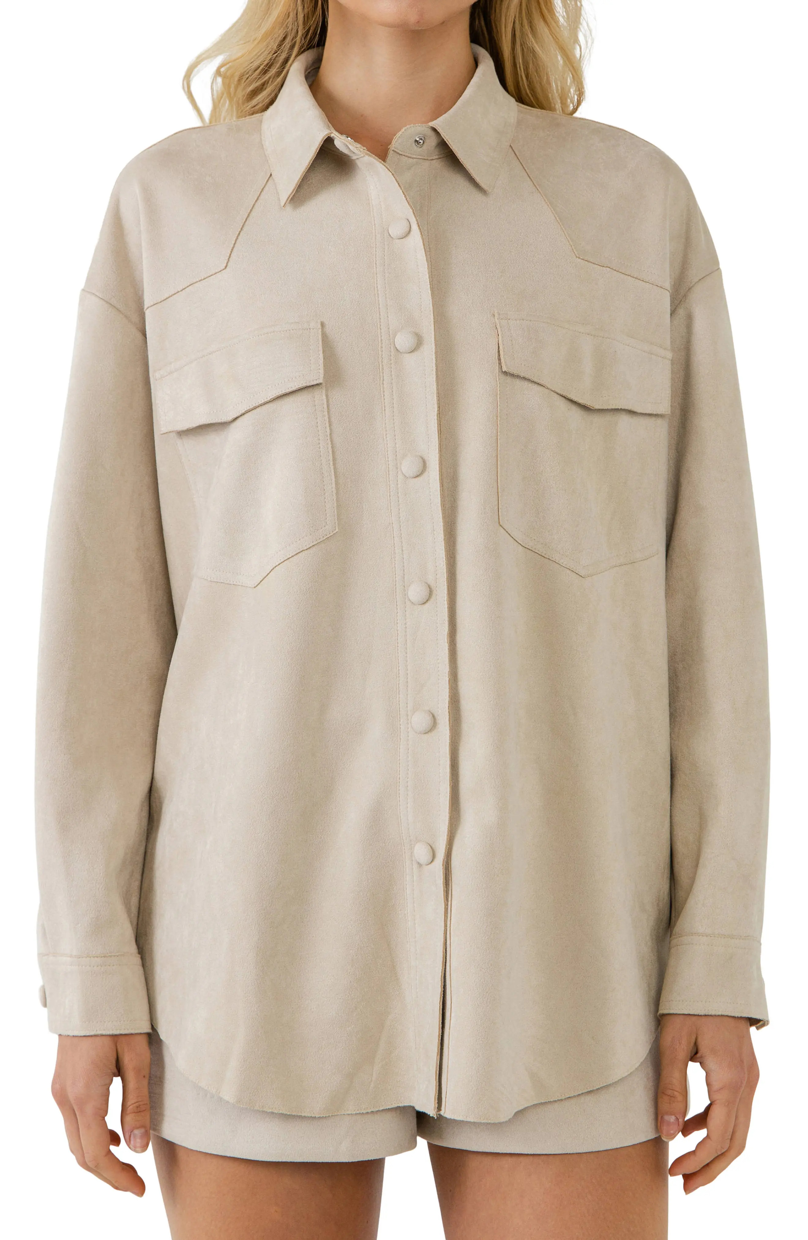 Free the Roses Faux Suede Shacket in Ecru at Nordstrom, Size Large | Nordstrom