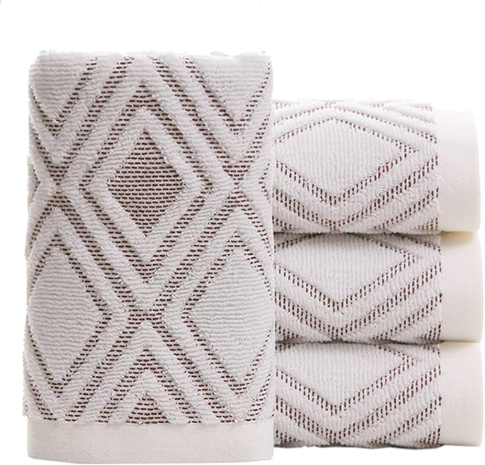 Pidada Hand Towels Set of 4 Diamond Pattern 100% Cotton Absorbent Soft Decorative Towel for Bathr... | Amazon (US)