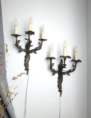 Vintage Glass Gems Pair of Handcrafted Gothic Wall Sconces | 3-Arm Candle Style | Dark Grey Metal | Medieval Dark Academia - Pair of Handcrafted Gothic Wall Sconces | 3-Arm Candle Style | Dark Grey Metal | Medieval Dark Academia | Shop.app