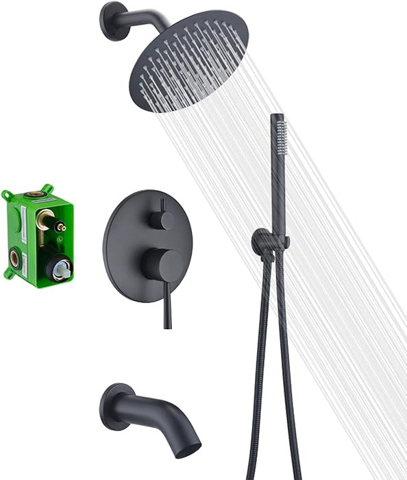 Matte Black Rain Shower Systems with Waterfall Tub Spout, Shower Faucets Sets Complete with 8 Inc... | Amazon (US)